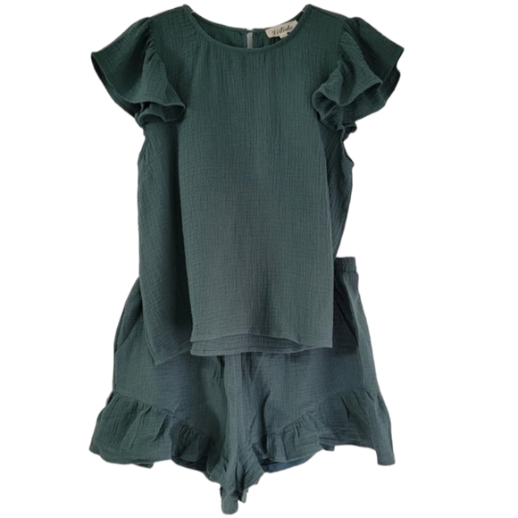 Listicle | Olive Green 2 Piece Peplum Top Short Set - Picture 1 of 12